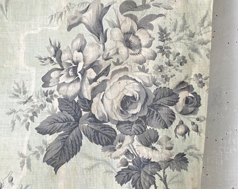 Fabric Antique French printed chintz cotton mint green floral circa 1850 31x115 Country  The Textile TrunkUnique window treatment