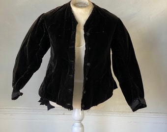 Black Velvet Bodice Damaged Button Up Blouse Quilted Bodice