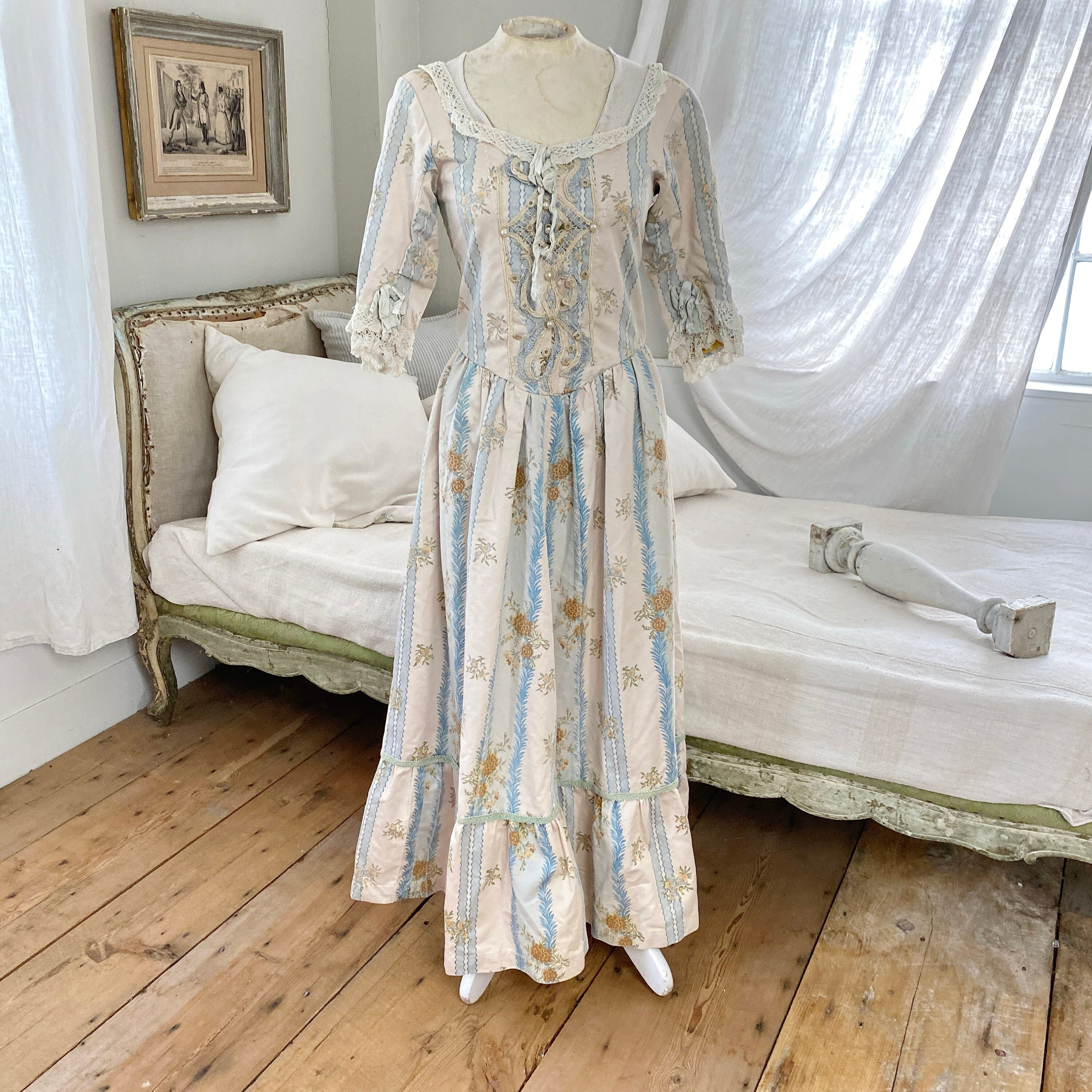 ワンピース 1900s Tuck Gathered Long Train Dress 26 W Vintage Long Ball Dress Lace 19th Century Style 20th