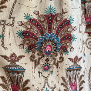 Antique French Curtain heavily stylized Egyptian Greco Roman influence jewel tones Curtain panel Napoleon IIIUnique window treatment