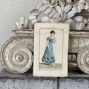 Historical 1820's  Paris Fashion antique French Illustration toned drawing costume framing wall art  collectable paper Textile Trunk