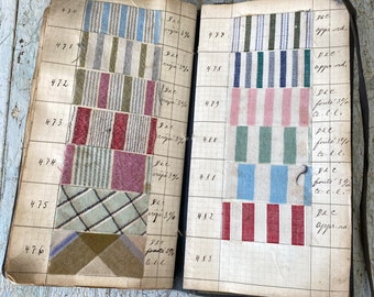Pattern Sample Book Antique French Woven Fabric Document