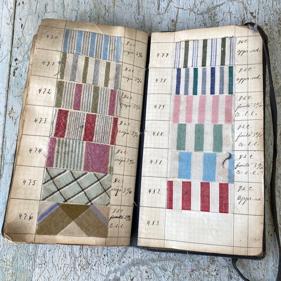 Pattern Sample Book Antique French Woven Fabric Document