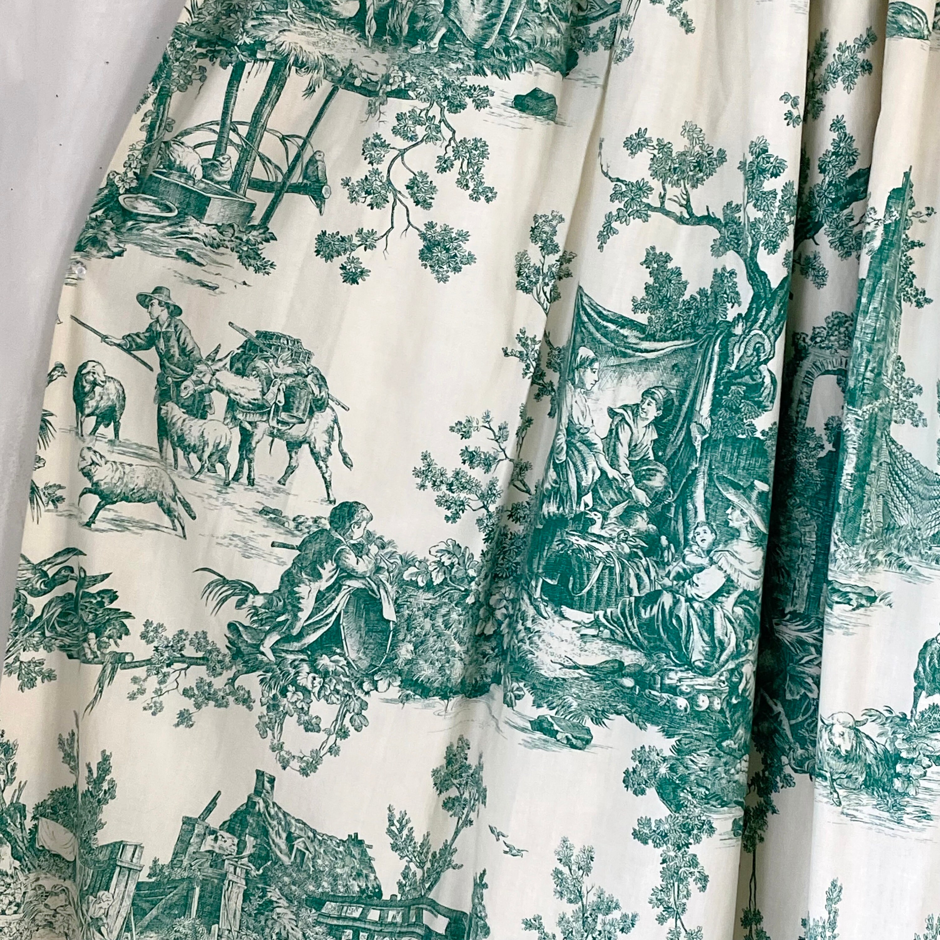 Green Toile De Jouy Curtain Vintage Textile Etsy