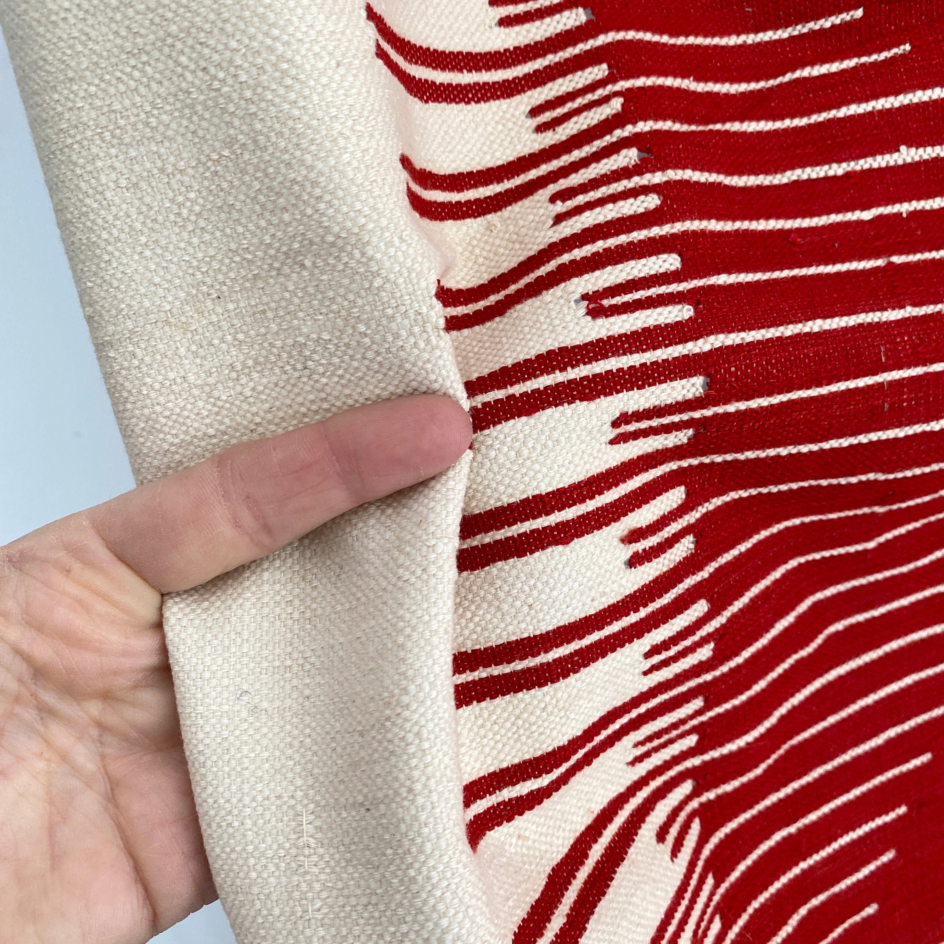 RED Pattern 19th Century Handwoven Homespun Red +cream Antique Curtain ...