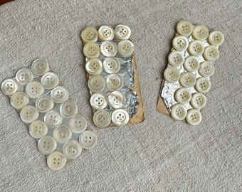50 Antique French mother of pear buttons vintage sewing projects 1800's 19th historical white country cottage shabby farmhouse decor art