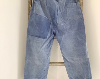 Vintage Pants Patched French Workwear 40 Inch Waist Blue Vintage Pants Patched French Workwear 40 Inch Waist Blue