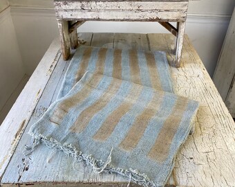 Dyed Blue Grain Sack Linen Fabric Blue bag pillow sack Feedsack Rustic Grainsack Vintage hemp textile European