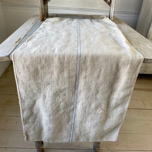 Blue Stripe Grain Sack shops Linen Fabric Feed bag pillow sack Feedsack Rustic Grainsack Vintage hemp textile European