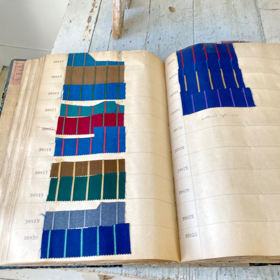 1913 Antique 1000+ Stripes French Swatch Pattern Sample Book Woven ...