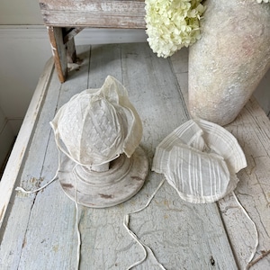 2 French antique bonnet Tulle white lace needlework embroidered embroidery Coiffe tambour 19th century wall art woman&#39;s bun fashion history