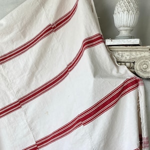 Grain sack Fabric RED stripe WASHED Linen + Cotton upholstery material heavy weight pillows upholstery curtains The Textile Trunk