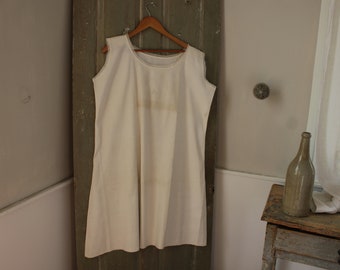 Blanc Français lin et chemise de nuit en coton chemise de nuit c1900 avec garniture en dentelle sans manches robe tunique pyjama vintage ou slip R initial