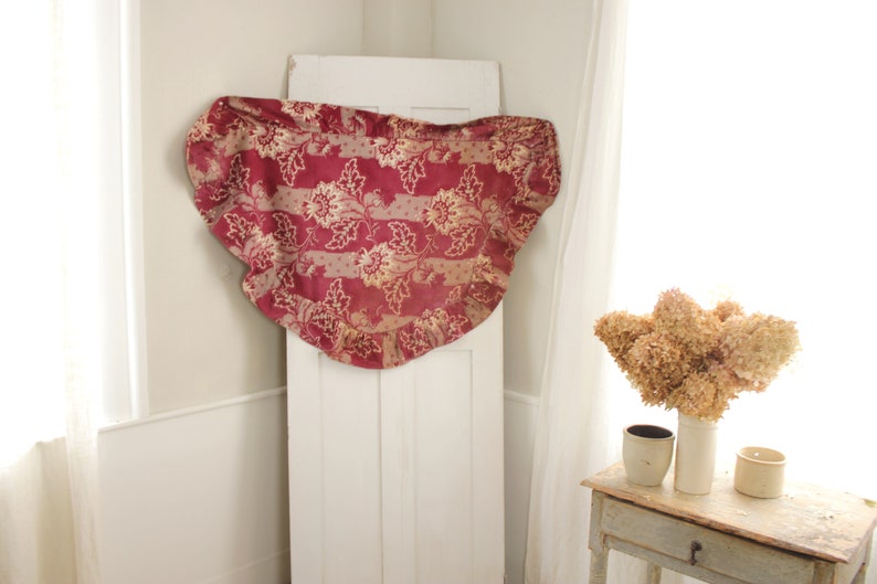 Antique Fabric Ciel de lit textile French valance dark red 1890/'s heavy cotton textile