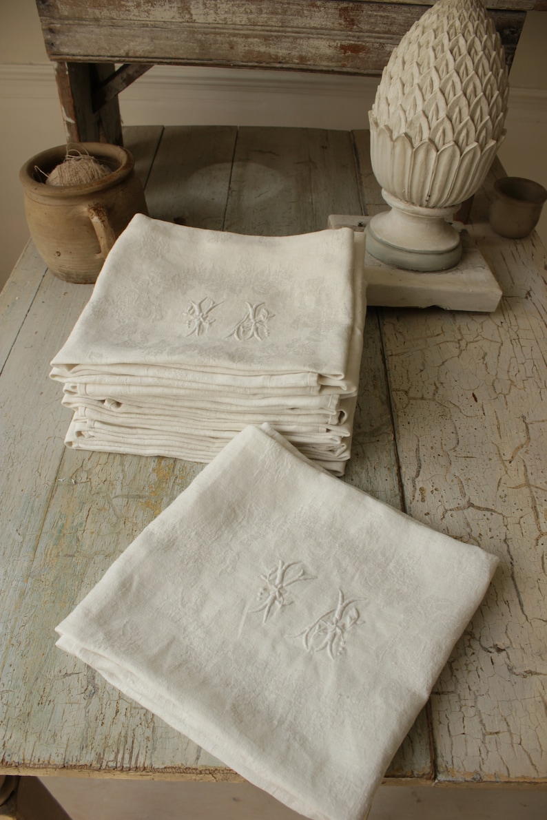 Antique French Set of 11 Large White Napkins Hand Stitched YA Etsy