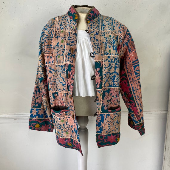 Embroidered jacket Antique colorful patchwork flo… - image 1