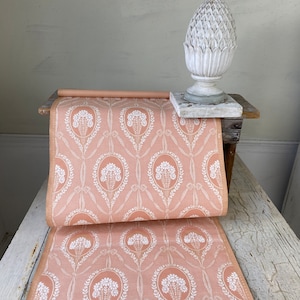 c 1930's 2,5 yards carta da parati francese antica a strisce floreale pesca rosa ecologico