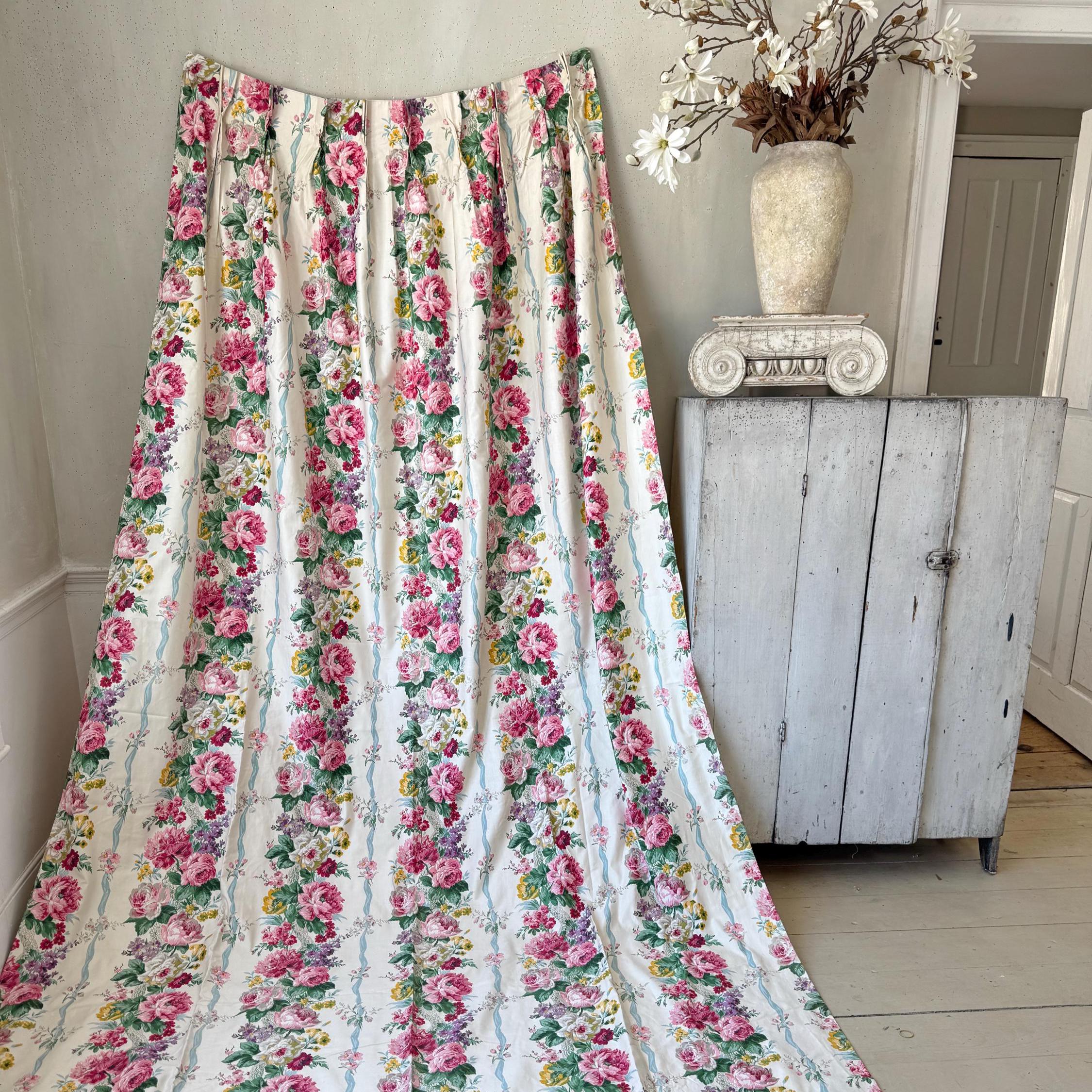 112x37 (2 Avail) Vintage Curtain 1940's English French Chintz