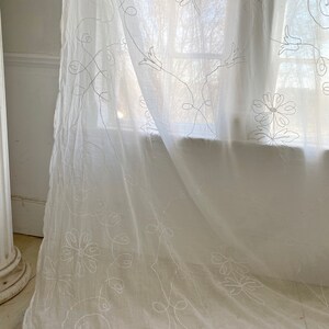 White Antique muslin curtain tambour lace applique 1800's drapeUnique window treatment image 6