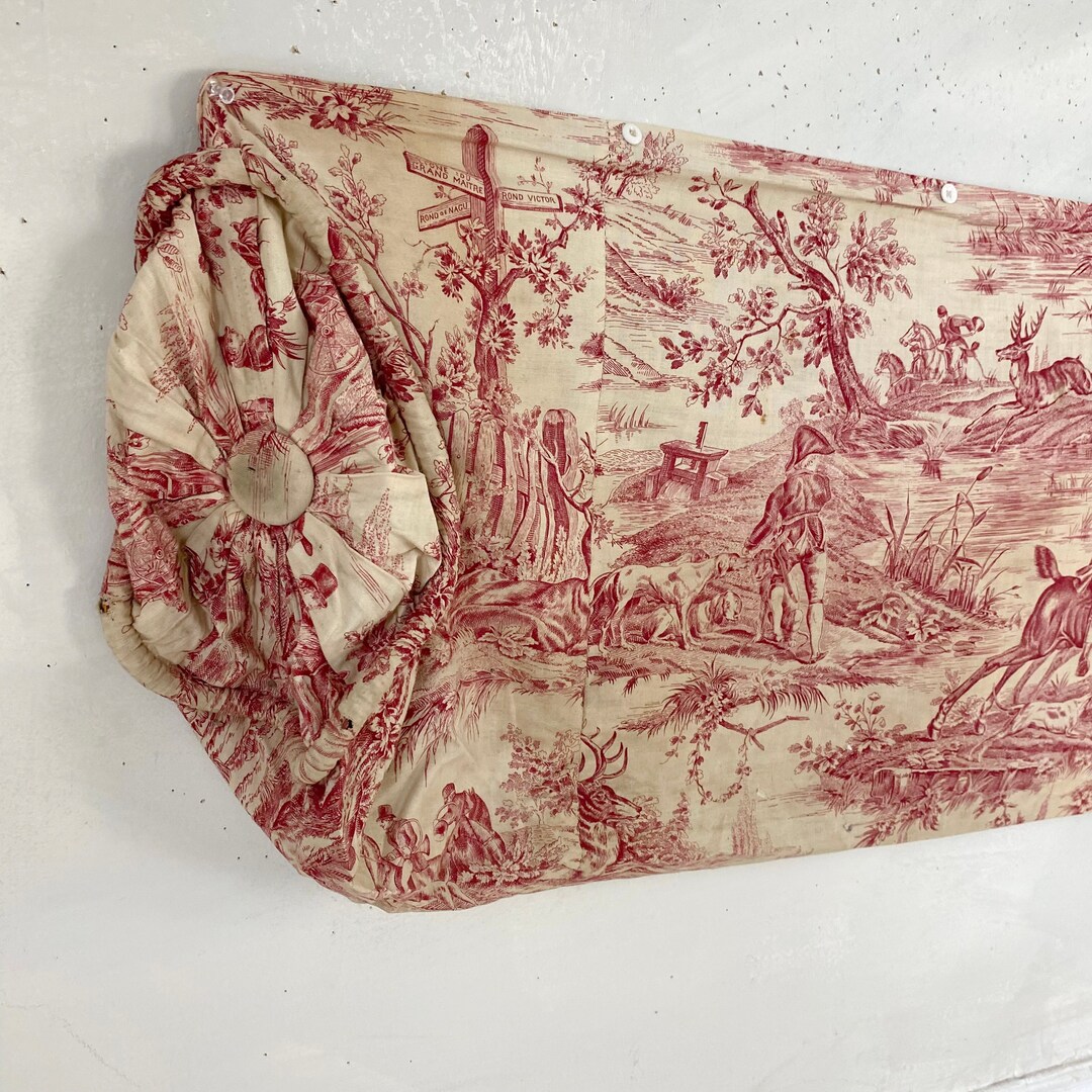 Vintage Toile Bolster Pillow Cover Fabric Horse Print Hunting Scene