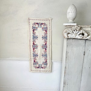 40x17  hand embroidered embroidery Table Runner linen Lace unique handmade French textile mantel cloth eco-friendly