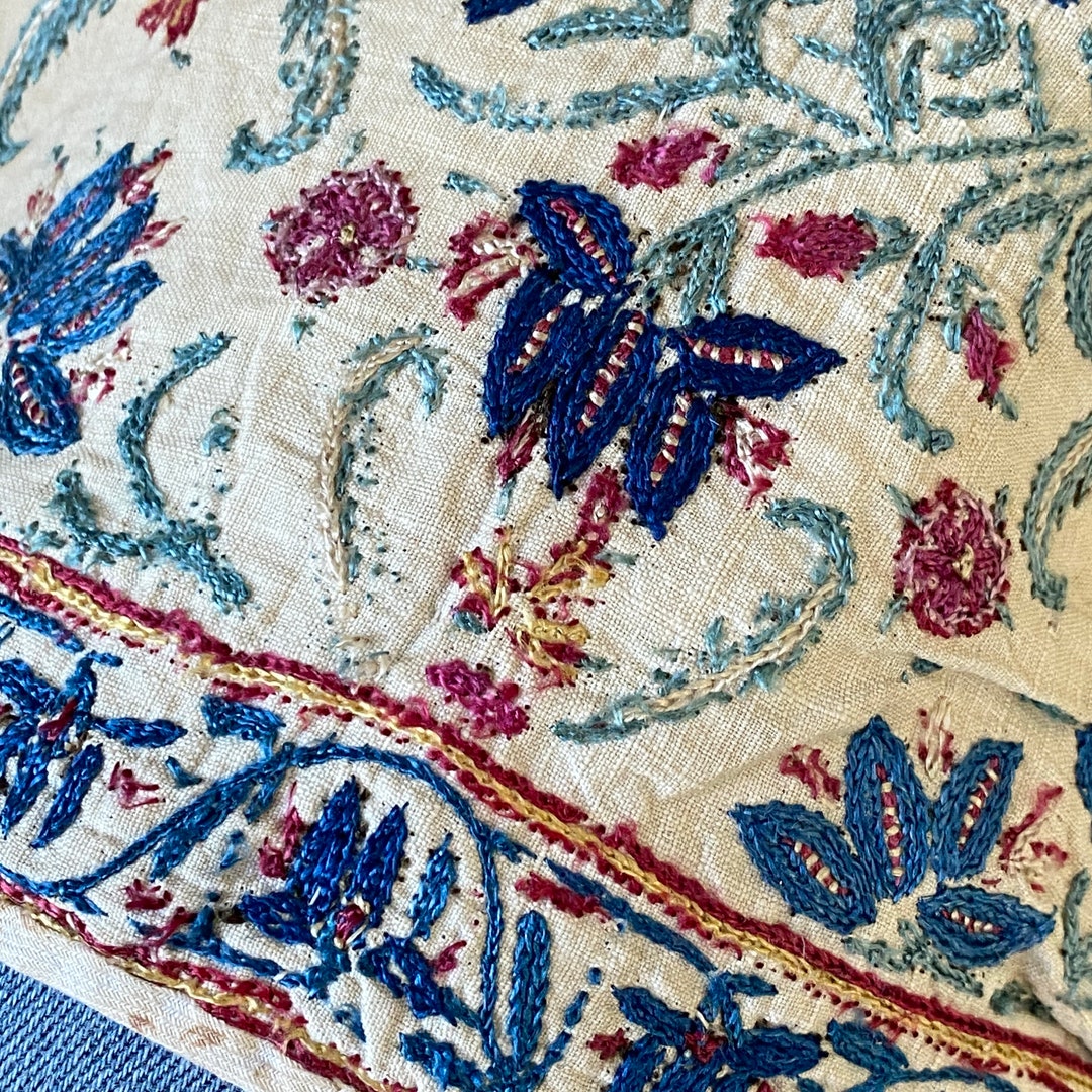 78X59 1700's 18th Century Indian Embroidered Embroidery Curtain Wall