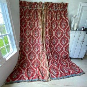 PRINTED LINEN Antique French Curtains set  1890 printed linen 18th century design Drapes SETUnique window treatment eco-friendly
