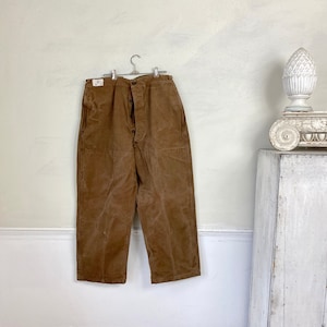 36 inch waist French Workwear Pants Vintage Brown Canvas Trousers The Textile Trunk Boho steampunk eco-friendly