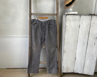 Gray Moleskin Work Pants Mended Trousers Bellhop Striped Pants The Textile Trunk France Antique Workers Pants 36 inch waist