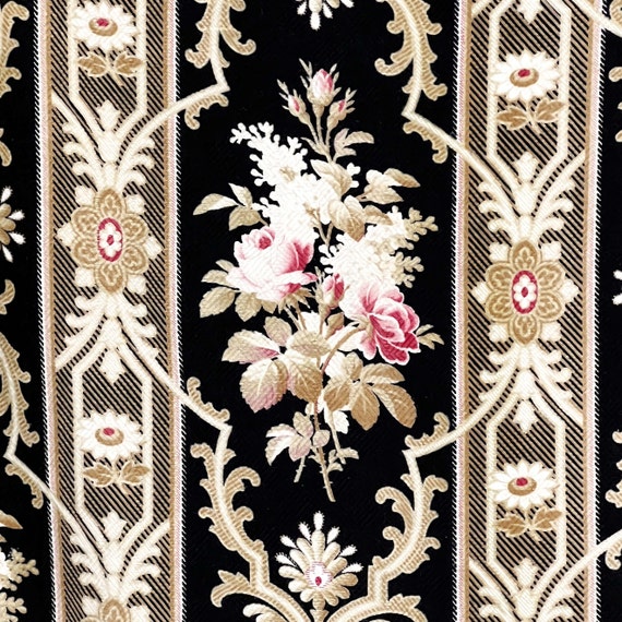 黒のクレトンカーテン フランスアンティーク 厚手コットン 1880年代 黒 