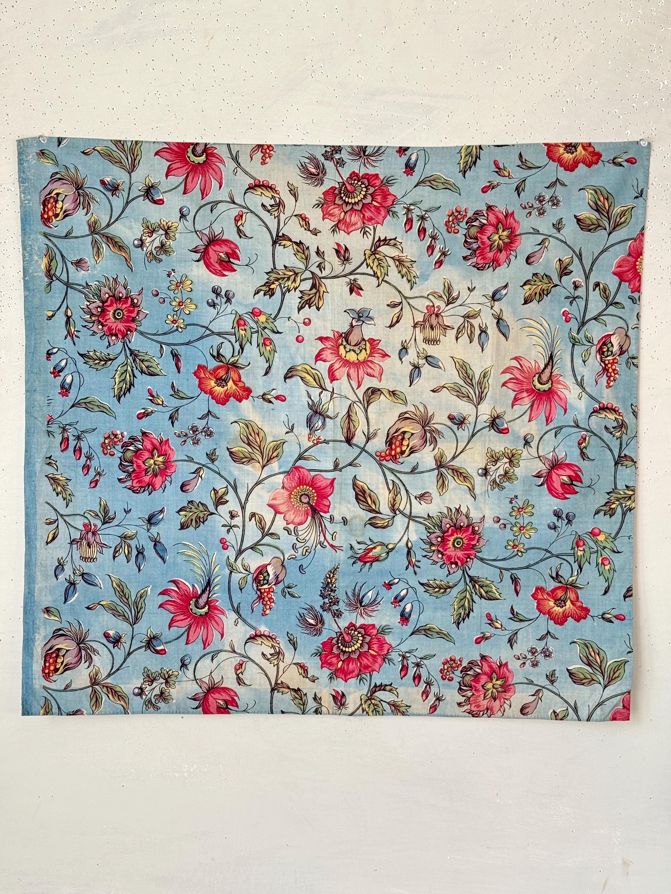 29x27 1830 Floral Antique English or American Printed Chintz