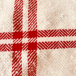 Grain sack Fabric RED stripe WASHED Linen + Cotton upholstery material heavy weight pillows upholstery curtains The Textile Trunk