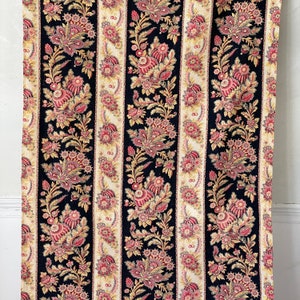 1890 Antique French Cretonne Panel Black Red Gray and Gold Large Curtain French Floral Fabric Farmhouse Chic The Textile Trunk eco-friendly