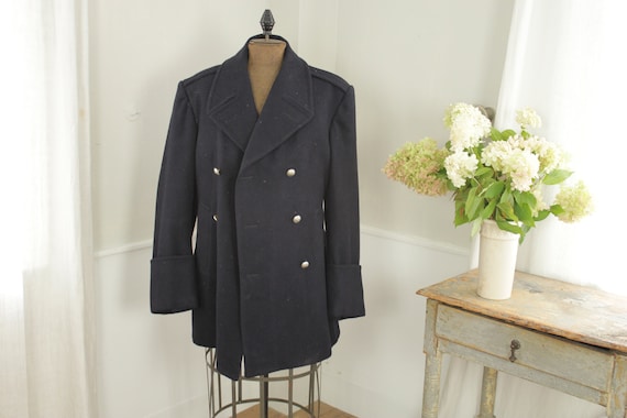 Police Coat Vintage French Wool work wear double … - image 1