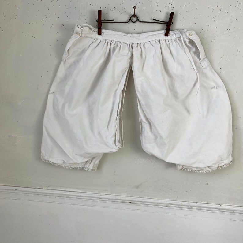 Antique French Bloomers late 1800s White Bloomers White textile Underpants Bloomers Vintage image 6