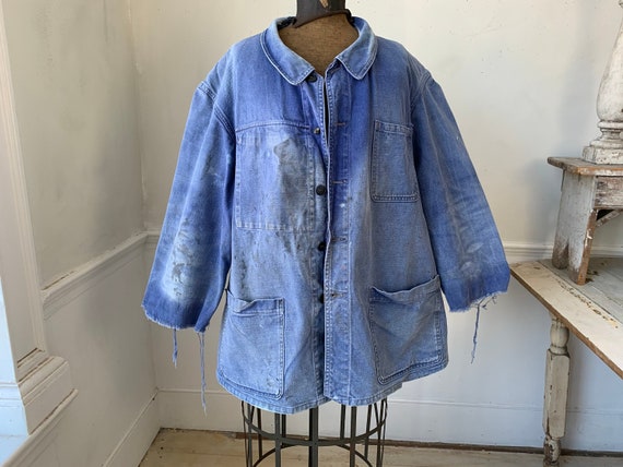 Vintage Jean Jacket French Blue Workwear Faded Ant