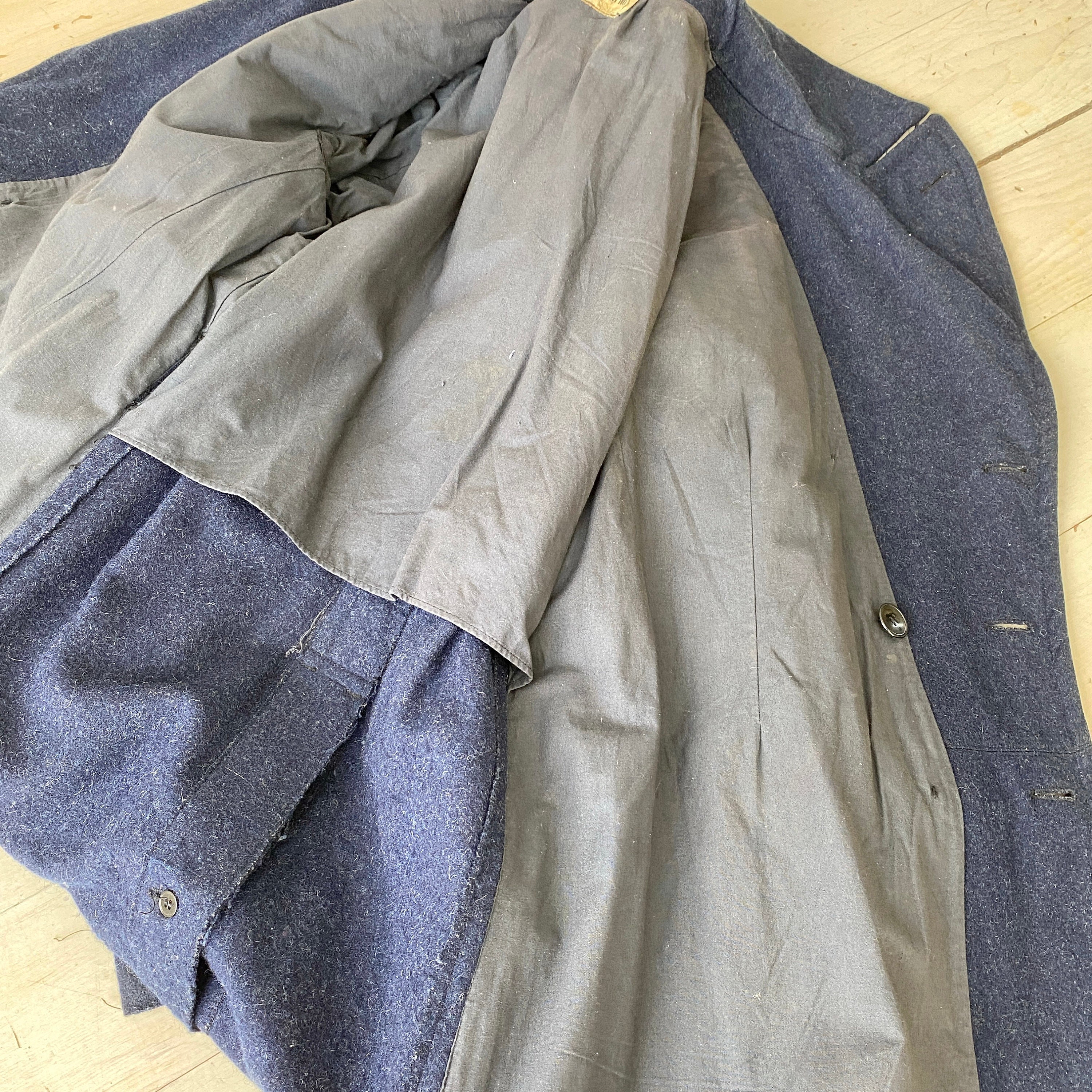 Long Jacket Men's Vintage French Coat Wool HEAVY Blue Long Jacket Men's Vintage French Coat Wool HEAVY Blue
