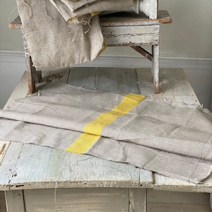 approx. 6 yards Yellow striped linen flax + cotton fabric material for projects SEWING CUTTING eco-friendly