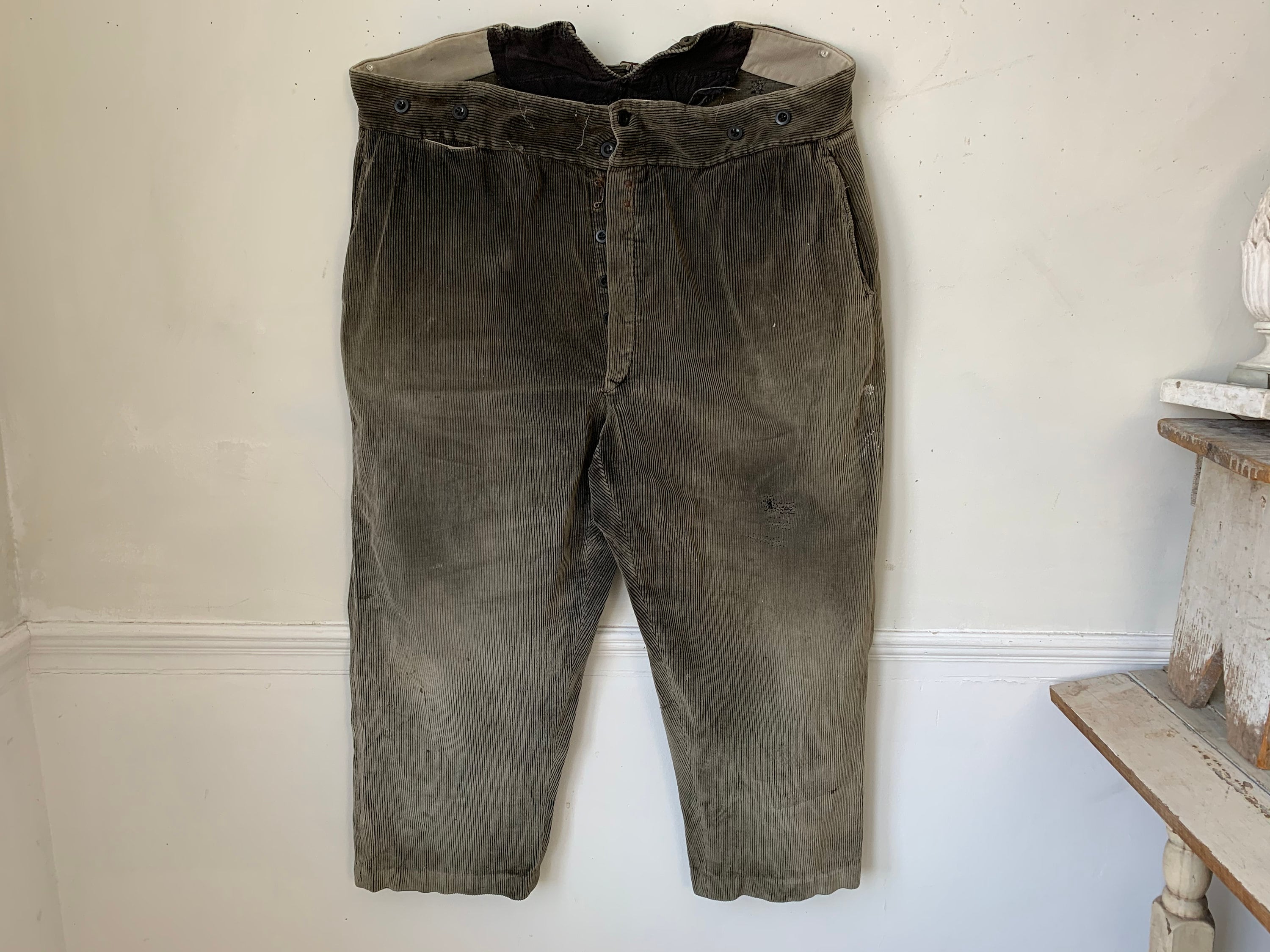 Vintage Corduroy Pants French Workwear Trousers Gray-brown 45 Inch