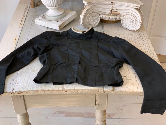 Victorian French Shirt Black Silk Blouse or Antiq… - image 8