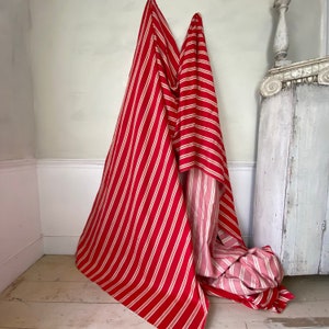PER YARD GORGEOUS red ecru linen ticking French fabric material striped cloth 19th century heavy weight The Textile Trunk image 4