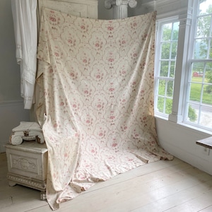 Art Nouveau Faded Floral fabric antique French design c1890 printed cotton large pink flowers Massive eco-friendly