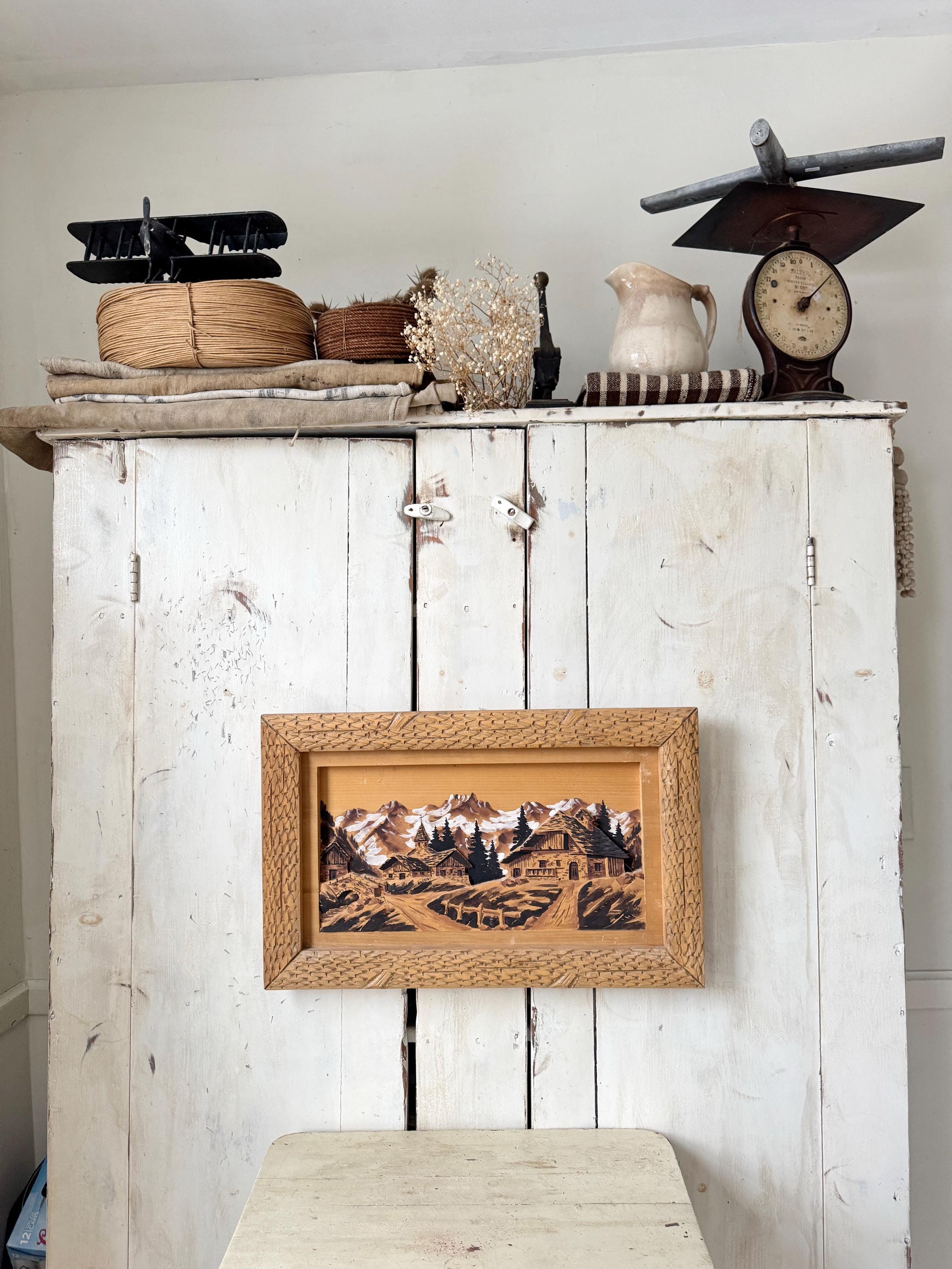 アート・デザイン・音楽 The Art Of Wood And Tone 27x17 Vintage Hand Carved Chalet C1940 French Swiss Austrian