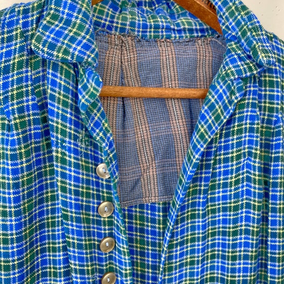 1940's vintage French dress plaid with mends and … - image 6