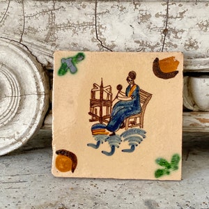 Antique Portuguese Tile 19th century handmade hand painted  Unique decorative eco-friendly