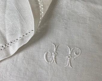 1 枚の CD あたり モノグラム ホワイト リネン アンティーク フレンチ