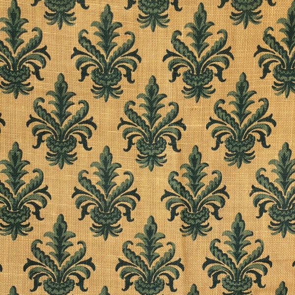 Fleur-de-lis fabric Vintage French 1970's jute hessian coarse fabric