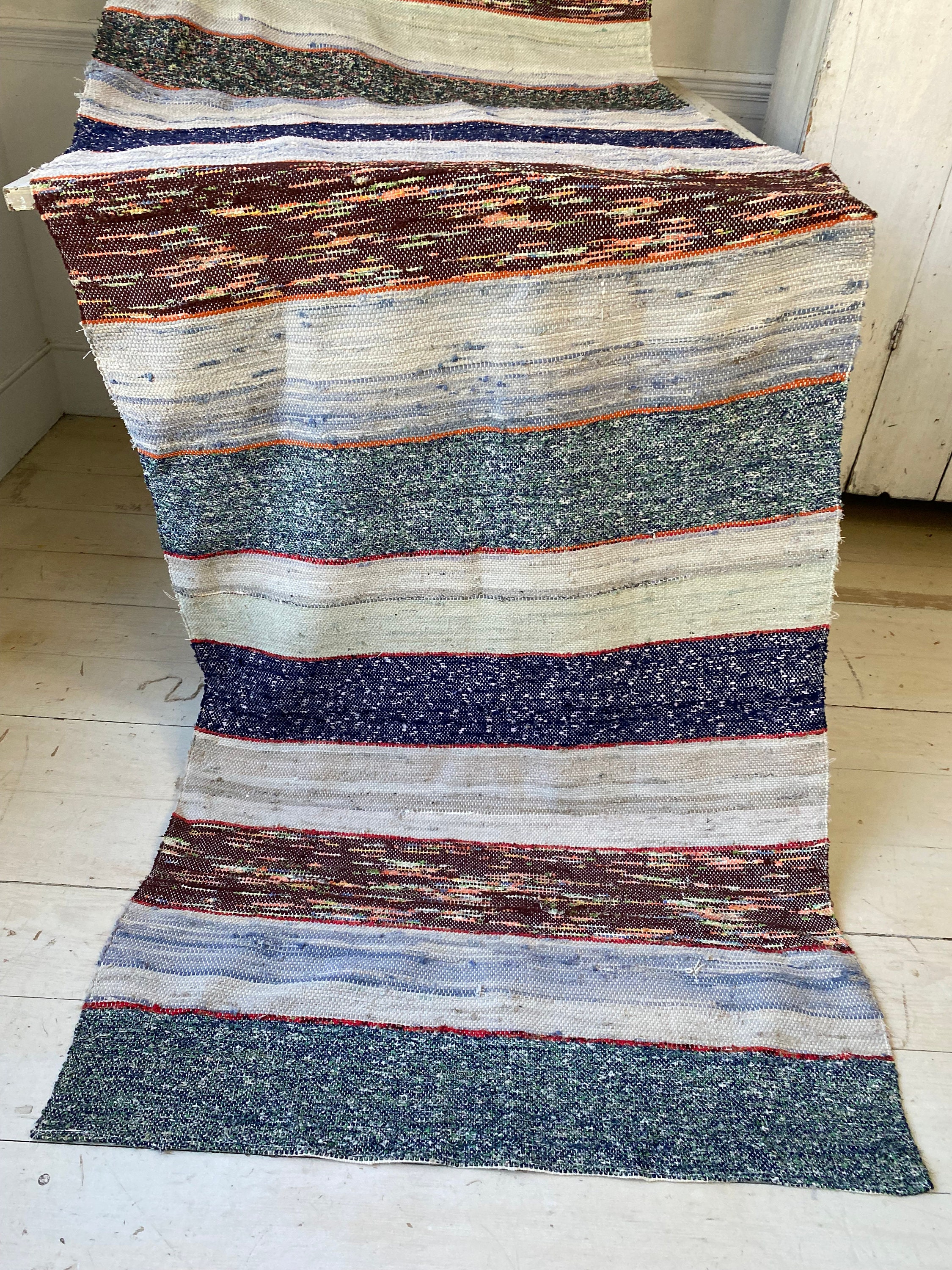 Vintage Rag Rug Farmhouse Rug Hand Woven Carpet Textile Rustic