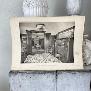 Antique French interior design image for framing 1930&#39;s 30&#39;s Thirties drawing photograph sketch illustration eco-friendly