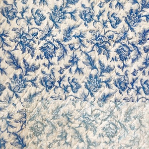 AMAZING faded blue Antique French quilt boutis pique 19th century old textile  France Country cottage style Coastal home  eco-friendly
